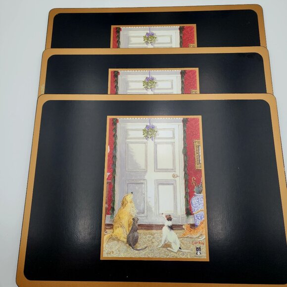 Set Of 4 Pimpernel Placemats Dog and Cat at Christmas Door Ciao Bella Studios - Picture 4 of 16